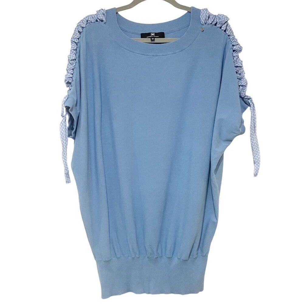 Womens Elisabetta Franchi Light Blue Short Dolman Sleeve Lace up Shoulders 40